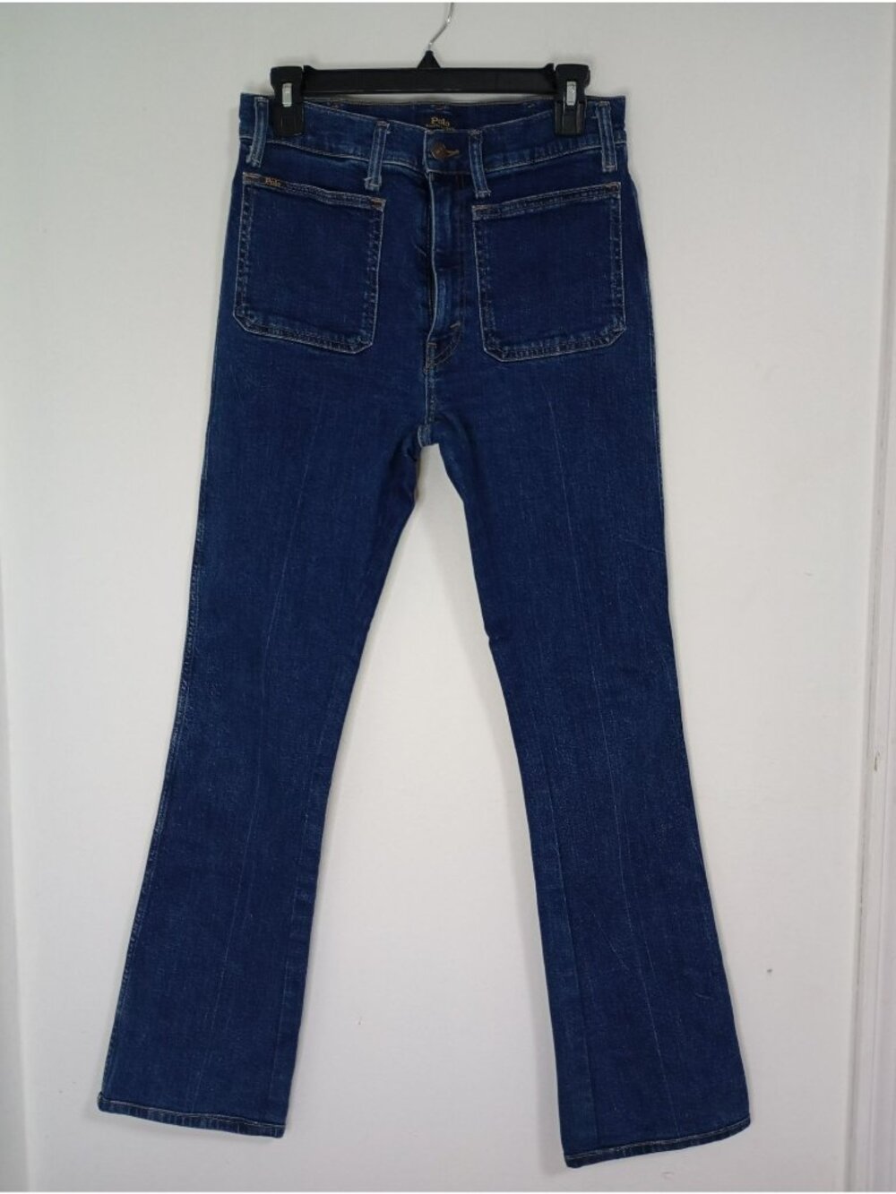 Polo Ralph Lauren High Rise Blue Denim Jeans Patch Pockets Flared Leg - Size 28